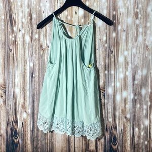 Women's Mint Seafoam Green Lace Detail Miss Love Size Large Racerback Blouse